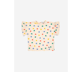 Multicolor stars all over ruffle t-shirt - Bobo Choses