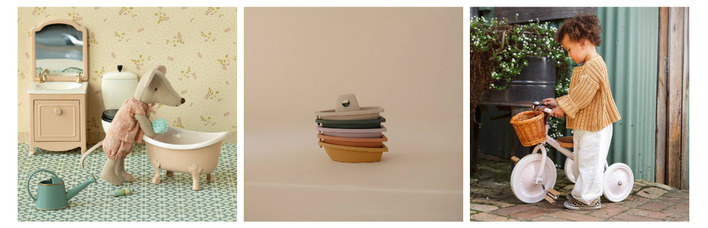 speelgoed online - Big Sister Mouse, Maileg - Bath boats 5 - rustic, Mushie - Banwood Trike - pink