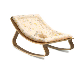 Baby Rocker LEVO in Walnut with Garbo & Friends Mimosa cushion - Charlie Crane