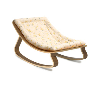 Baby Rocker LEVO in Walnut with Garbo & Friends Mimosa cushion - Charlie Crane