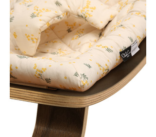 Baby Rocker LEVO in Walnut with Garbo & Friends Mimosa cushion - Charlie Crane