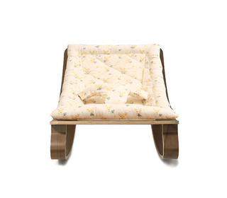 Baby Rocker LEVO in Walnut with Garbo & Friends Mimosa cushion - Charlie Crane