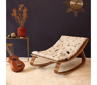 Baby Rocker LEVO in Walnut with Rose in April Fawn Cushion - Charlie Crane
