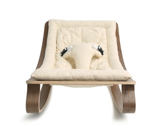 Baby Rocker LEVO in Walnut with Organic White cushion - Charlie Crane