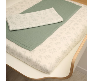 Mattress cover PUDI Pearl Blossom & 2 swaddles Pearl Blossom and Lichen - Charlie Crane