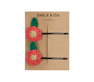 2 barrettes fines à fleurs en crochet - pink - Emile et Ida