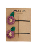 2 barrettes fines à fleurs en crochet - violet
