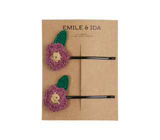 2 barrettes fines à fleurs en crochet - violet - Emile et Ida