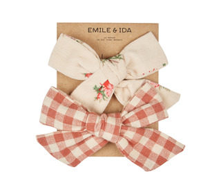 2 barrettes noeud - fleurs/vichy acajou - Emile et Ida