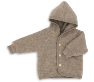Hooded jacket, with wooden buttons - walnut mélange - Engel Natur