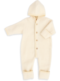 Hooded baby overall, with buttons and cuffs - natural