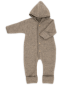 Hooded baby overall, with buttons and cuffs - walnut mélange