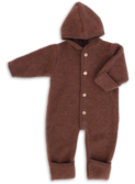 Hooded baby overall, with buttons and cuffs - cinnamon
