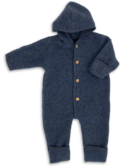 Hooded baby overall, with buttons and cuffs - blue mélange