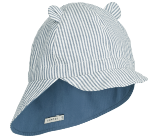 Gorm reversible seersucker sun hat  - blue wave / creme de la creme - Liewood