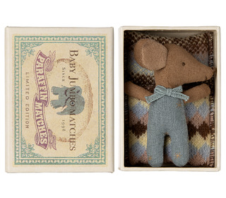 Sleepy wakey baby mouse in matchbox - blue - Maileg