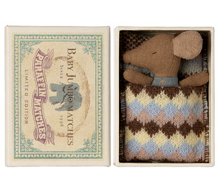 Sleepy wakey baby mouse in matchbox - blue - Maileg