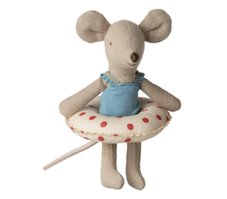 Beach mouse with float, little sister - red dots - Maileg