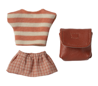Clothes and bag, big sister mouse - coral - Maileg