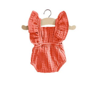 Barboteuse rétro Lou en coton double gaze - papaye - Minikane
