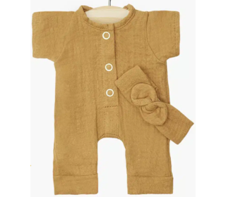 Combinaison Lili et son headband en gaze de coton - camel - Minikane