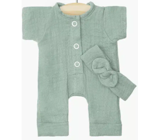 Combinaison Lili et son headband en gaze de coton - vert baltique - Minikane