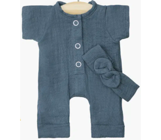 Combinaison Lili et son headband en gaze de coton - bleu outre-mer - Minikane