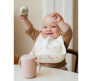 Silicone bib - pink flowers - Mushie