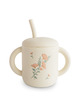 Silicone Training Cup + Straw - pink flowers