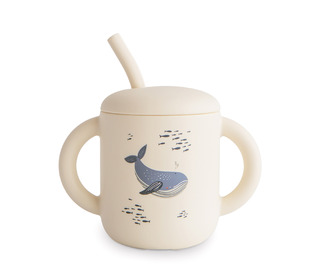 Silicone Training Cup + Straw - whales - Mushie