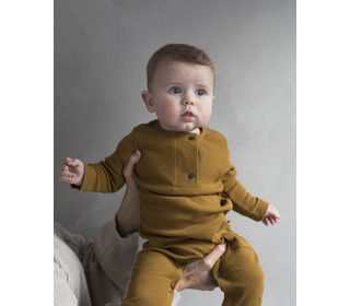 Rib henley jumpsuit l/s - golden olive - Phil & Phae