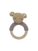 Crochet rattle on ring, Buttercup the Mouse - golden hour yellow