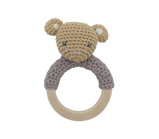Crochet rattle on ring, Buttercup the Mouse - golden hour yellow - Sebra