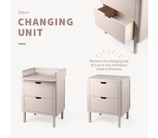 Sebra changing unit, drawers - birch bark rose - Sebra