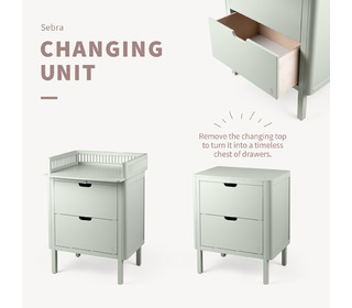 Sebra changing unit, drawers - mist green - Sebra