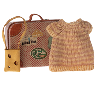 Knitted dress and bag in suitcase - big sister mouse - Maileg