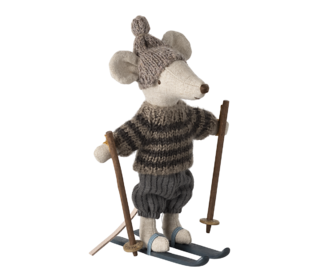 Winter mouse with ski set, big brother - grey - Maileg