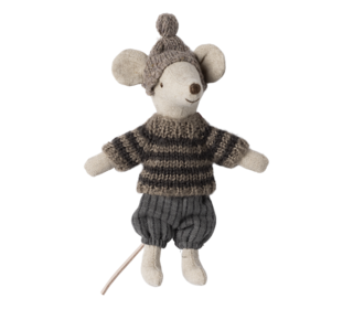 Winter mouse with ski set, big brother - grey - Maileg