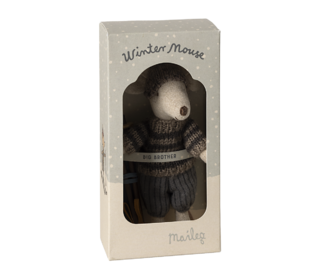 Winter mouse with ski set, big brother - grey - Maileg