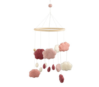 Felted baby mobile, clouds - cotton candy pink - Sebra